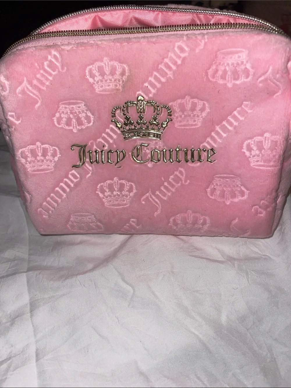 Juicy Couture Pink Velvet Crown Logo Cosmetic Case